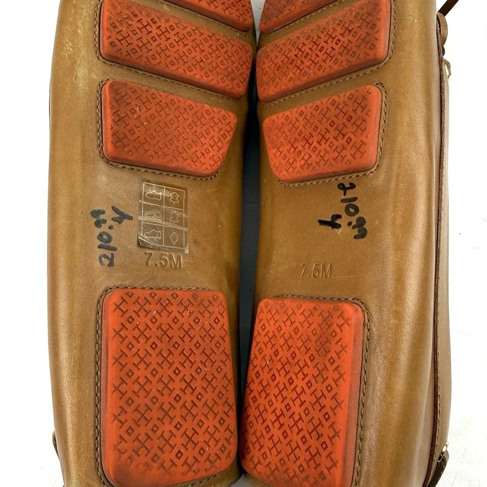 Tory Burch Ashby Shoes 7.5 Brown Soft‎ Leather Driving Moccasin Gold T Womens